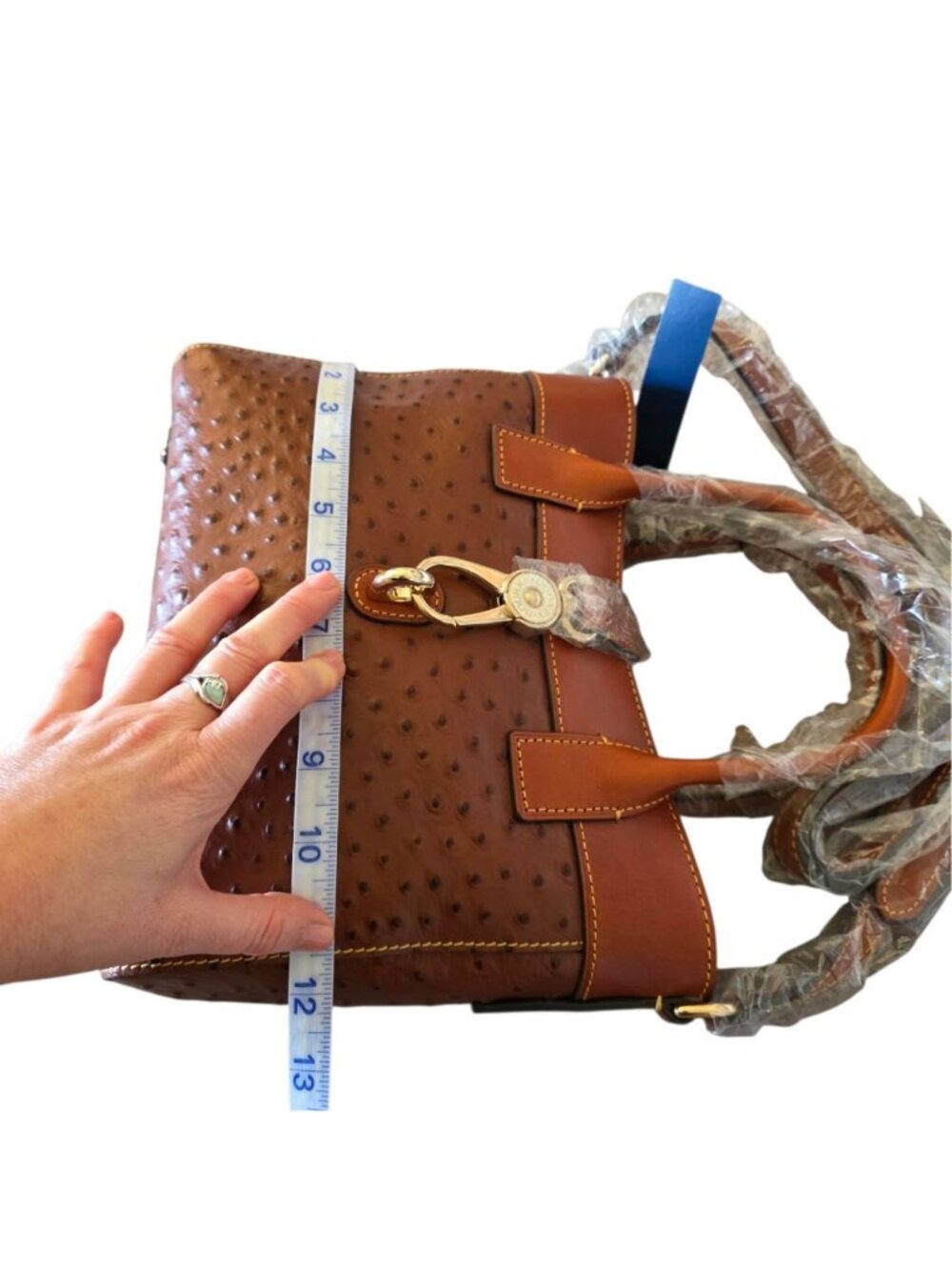 Dooney & Bourke Amelie Tote Cognac Ostrich Leather Satchel NWT Crossbody OT1031 - Picture 12 of 16